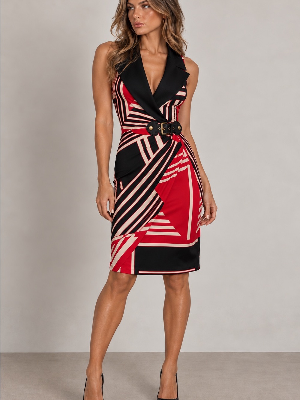 Joseph Ribkoff Sleek & Striking Sleeveless Blazer Faux Wrap Dress